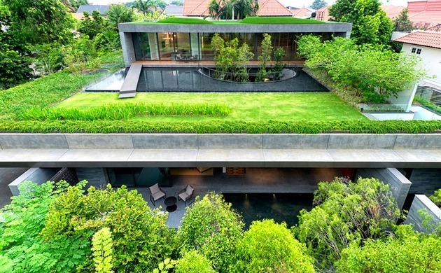 Дом сад газон на крыше